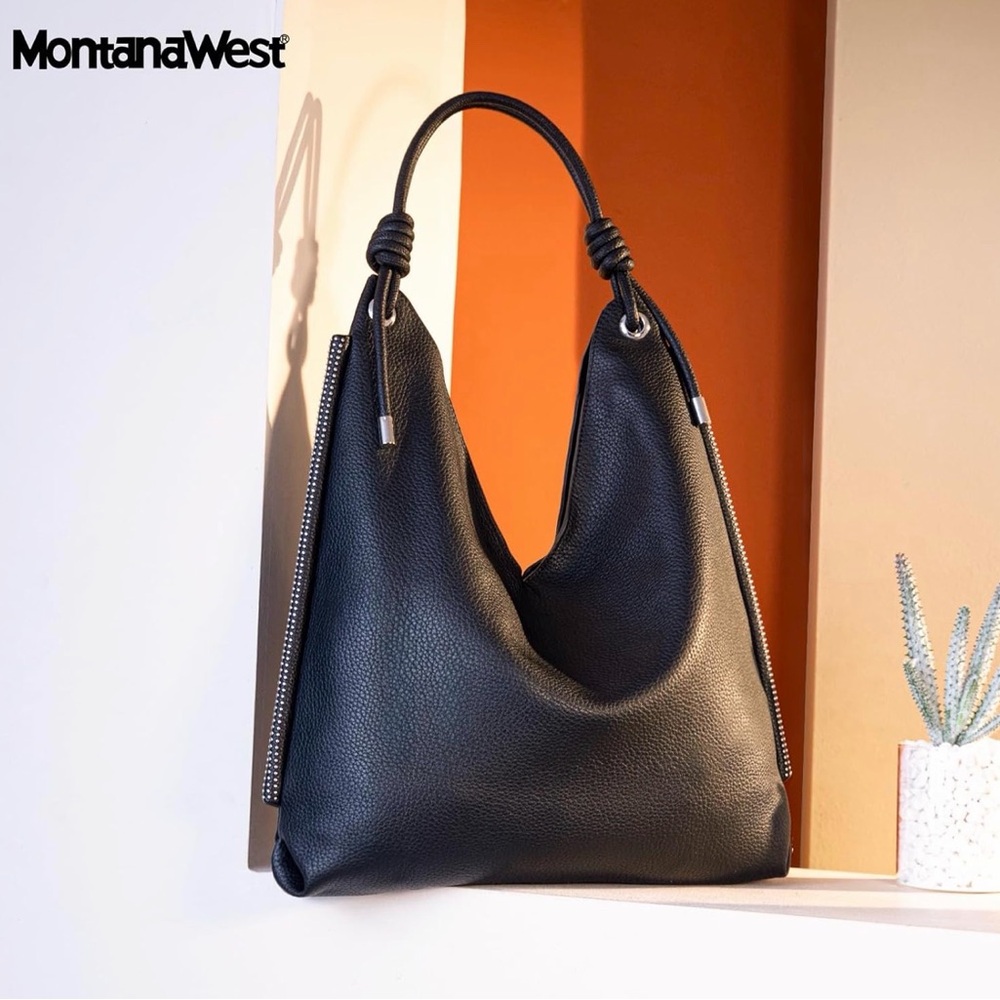 Montana West Black PU Leather Hobo Bag